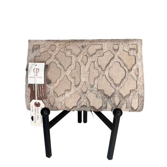 NWT Piper Collection Emma Grey Laser Cut Cowhide Clutch Purse Bag - Picture 1 of 8